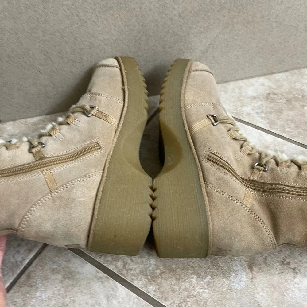 Report Icon leather Tan‎ Suede Faux Fur  Tall Winter Platform Boots Womens 10